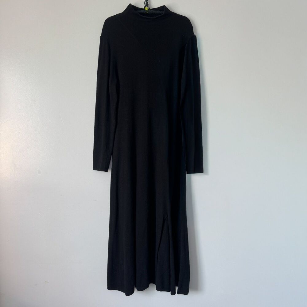 Vintage Billy Reid 100% Cashmere Black Turtleneck Sweater Dress With Slit Sz XL